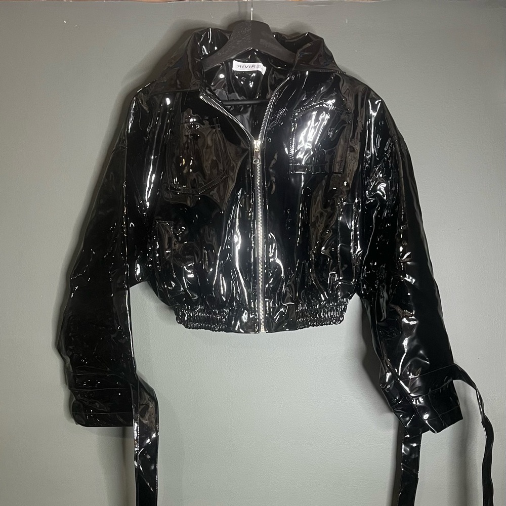 Faux Patent Leather Cropped Jacket